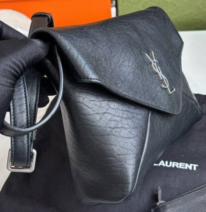 YSL Saint Laurent Cassandre Black Silver Lamb skin Shoulder bag Crossbody