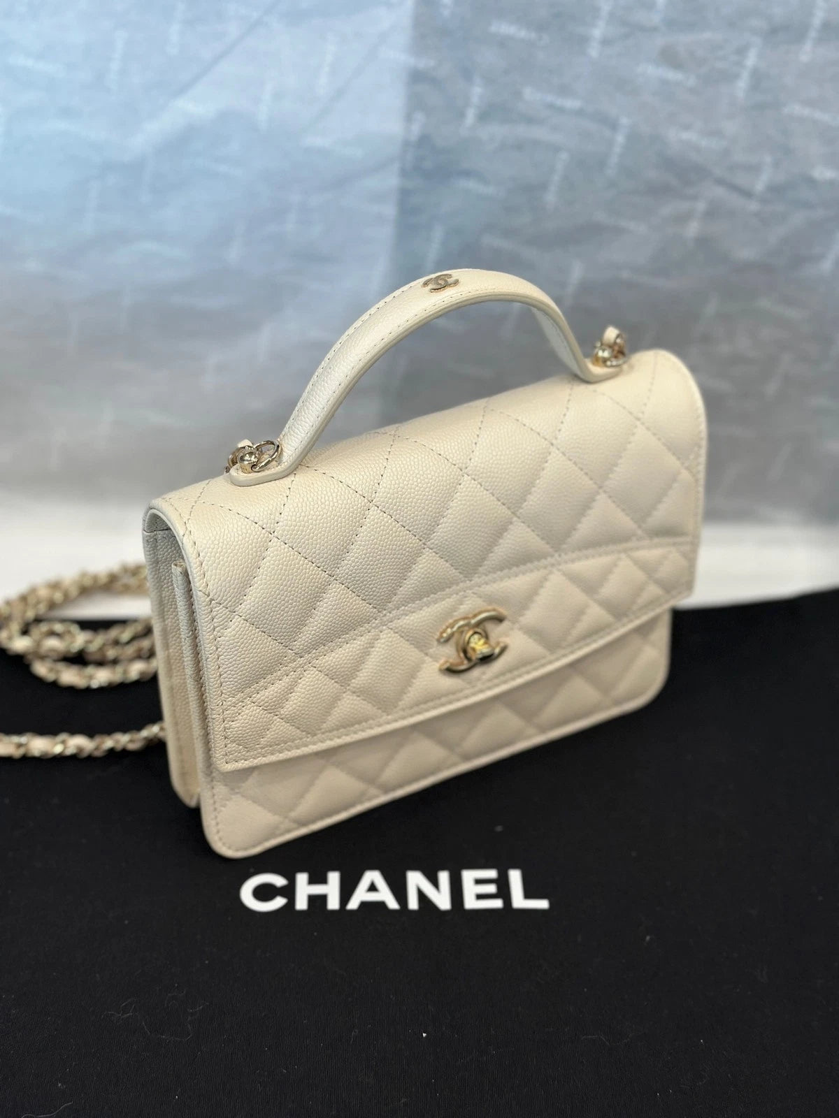 CHANEL Beige Leather Backpack Crossbody Shoulder Handbag Women