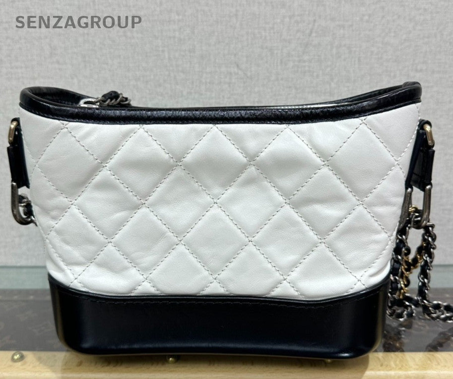 CHANEL LEBOY PM Diamond Pattern Chain Shoulder Bag White Black Women Classic