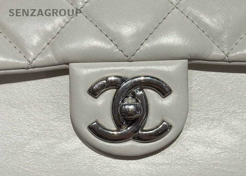 Chanel Classic Flap Chain Shoulder Bag Crossbody White Silver Women Designer