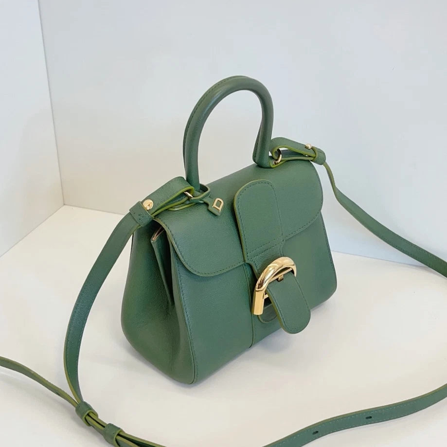 Delvaux Empire Brilliant Mini Calfskin Top Handle Crossbody Green Gold Women