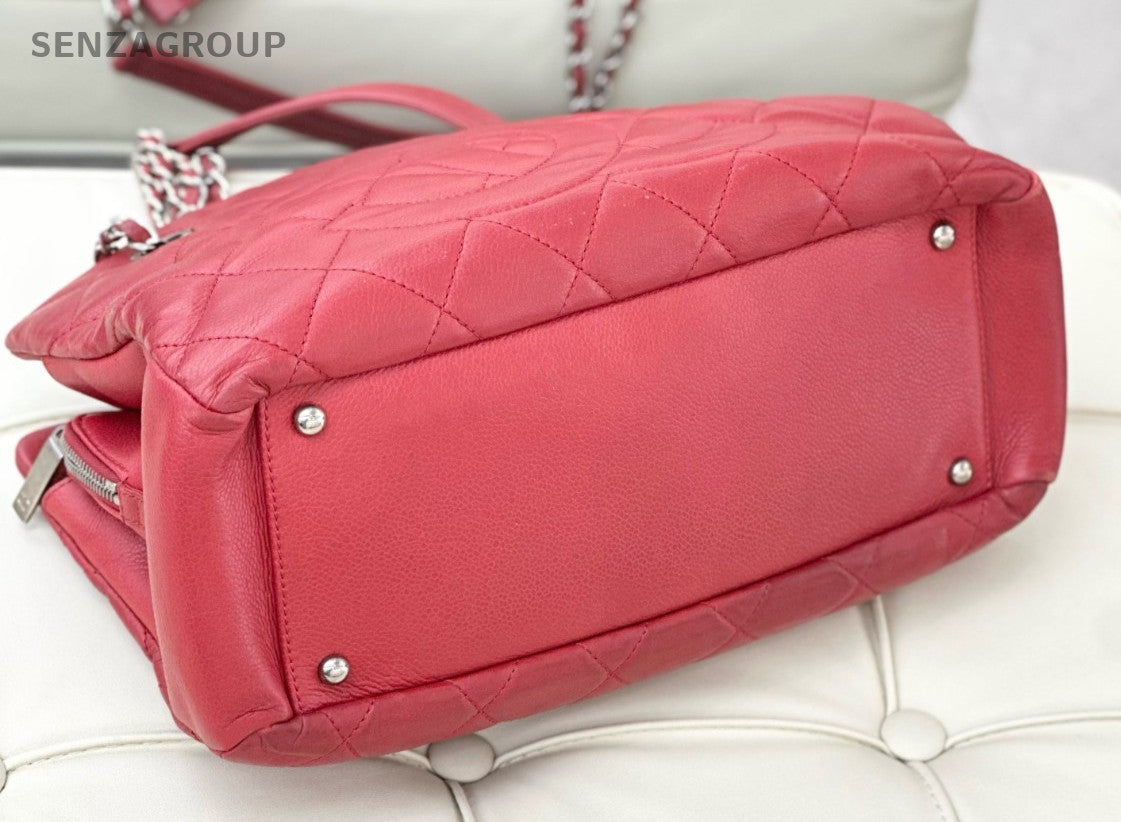 CHANEL 12C Calfskin CC Logo Chain Shoulder bag Red Silver Women