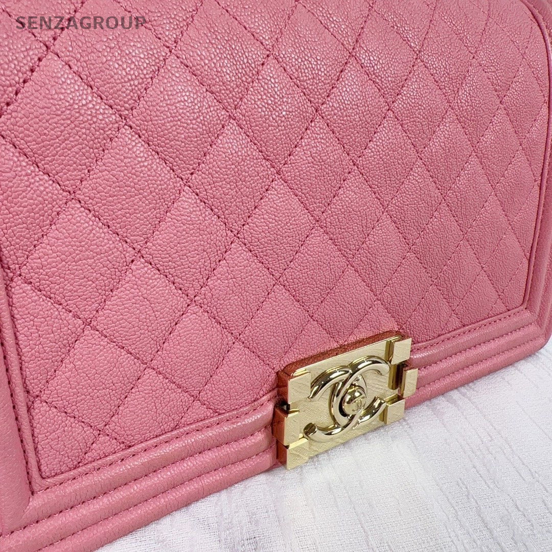 CHANEL Leboy MM Calfskin Chain Shoulder bag Women Pink Gold Classic