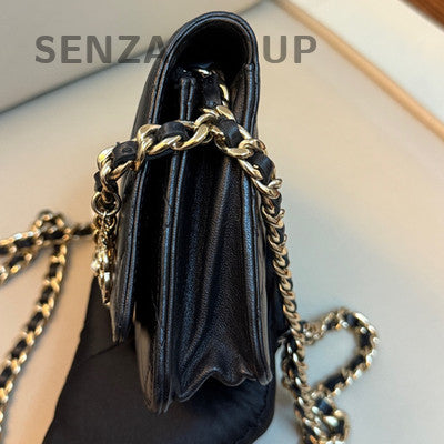 Chanel WOC Quilted Chain Shoulder Crossbody Bag Black Gold Classic Women