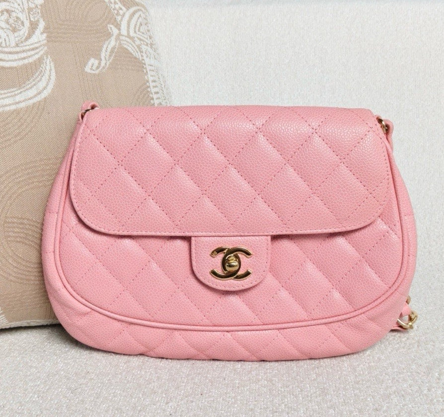 Chanel Diamond Chain Shoulder Bag Pink Gold Used Women Classic Vintage