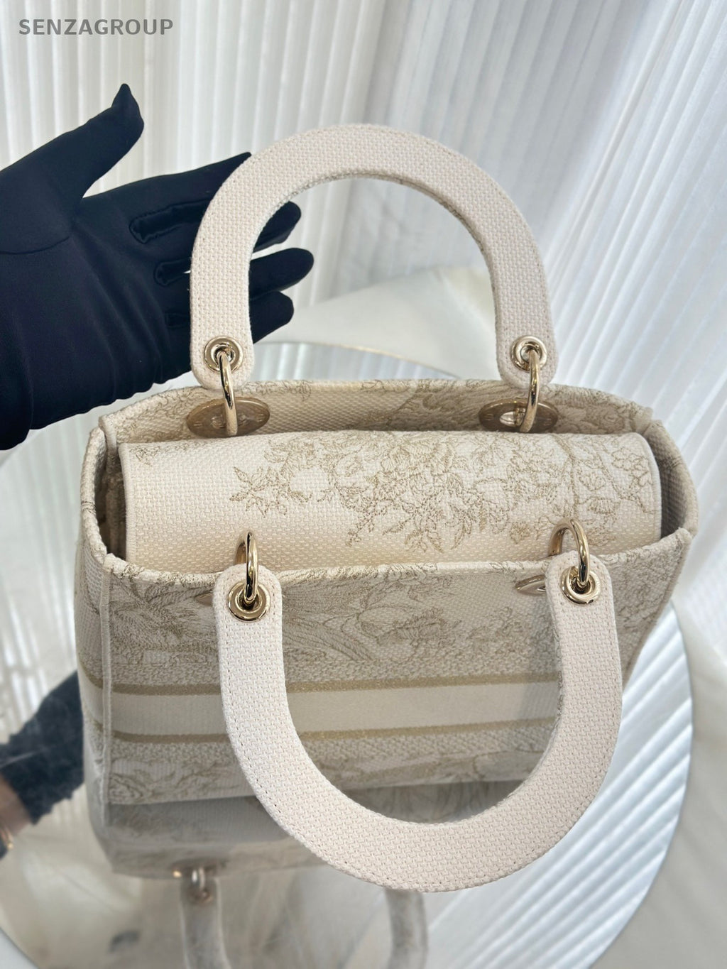 Christian Dior Lady D-Lite Top Handle Embroidery 2way Shoulder Handbag White