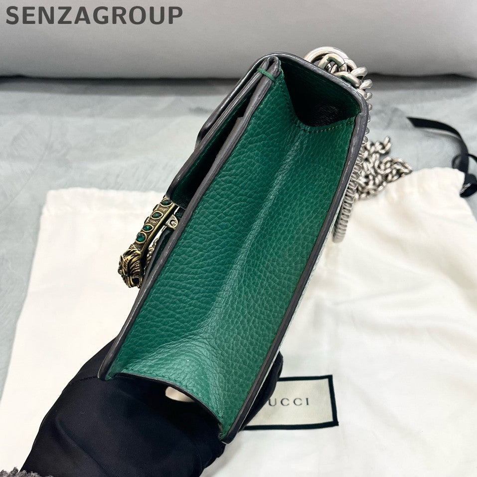 Gucci Dionysus Small Green Silver Leather Chain Shoulder Bag Women