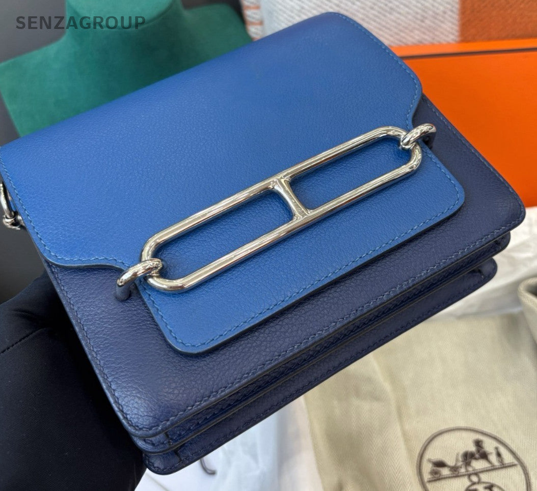 Hermes Roulis19 Mini Crossbody Blue Silver Women Classic Designer