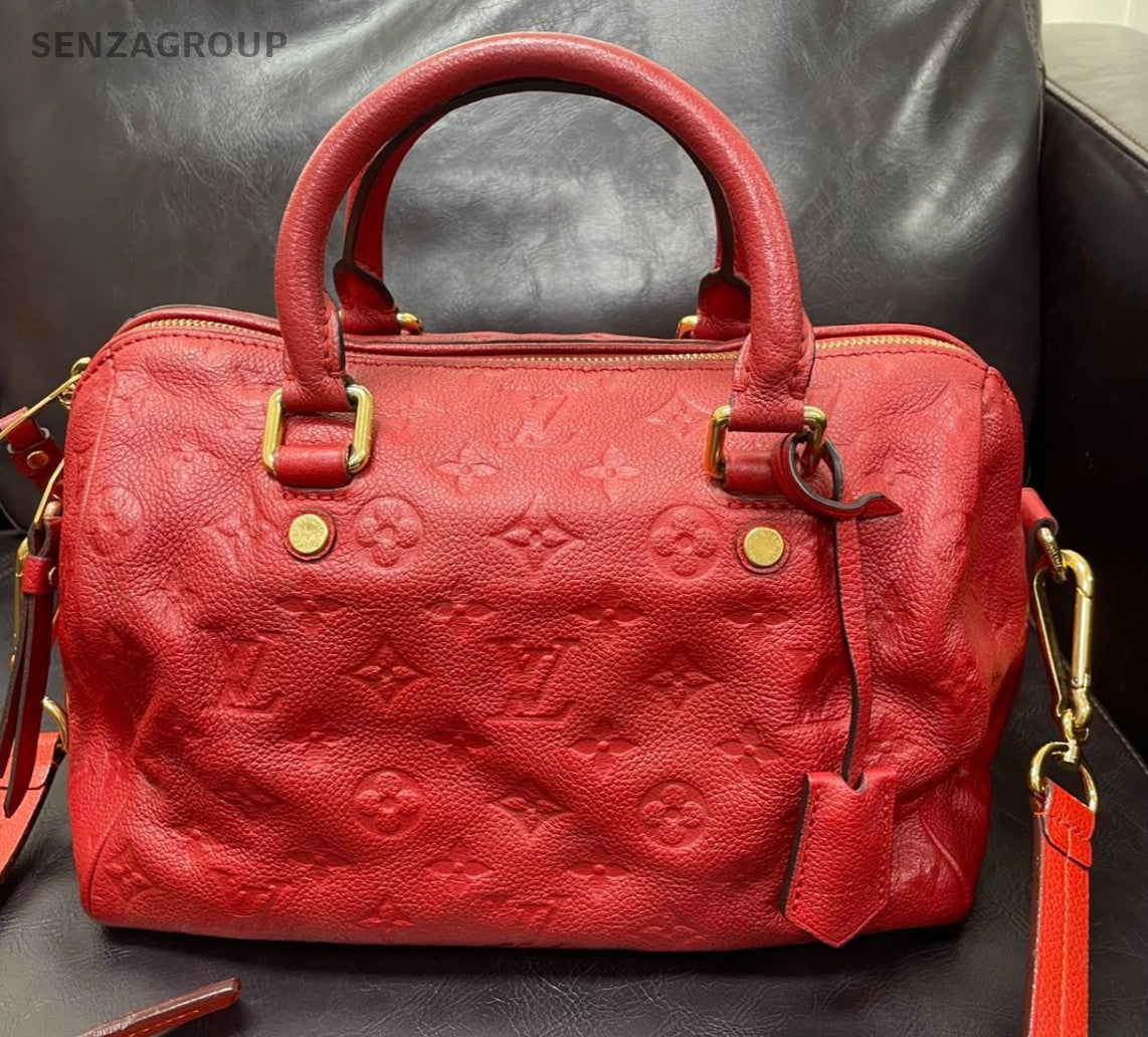 Louis Vuitton Monogram Tote Top Handle Bag Crossbody Red Gold Women Classic