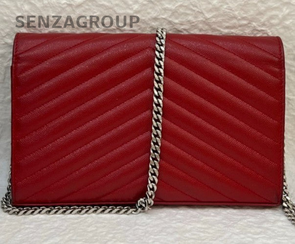 YSL Saint Laurent MM Caviar Leather woc Chain Shoulder Crossbody Bag Red Women