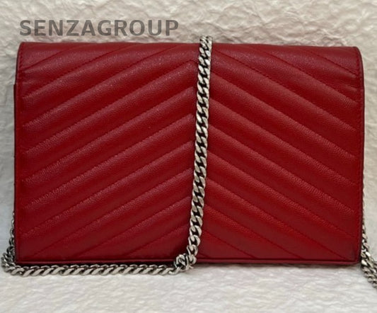 YSL Saint Laurent MM Caviar Leather woc Chain Shoulder Crossbody Bag Red Women