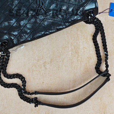 Saint Laurent YSL Niki Medium So Black Crushed Leather Chain Crossbody Bag