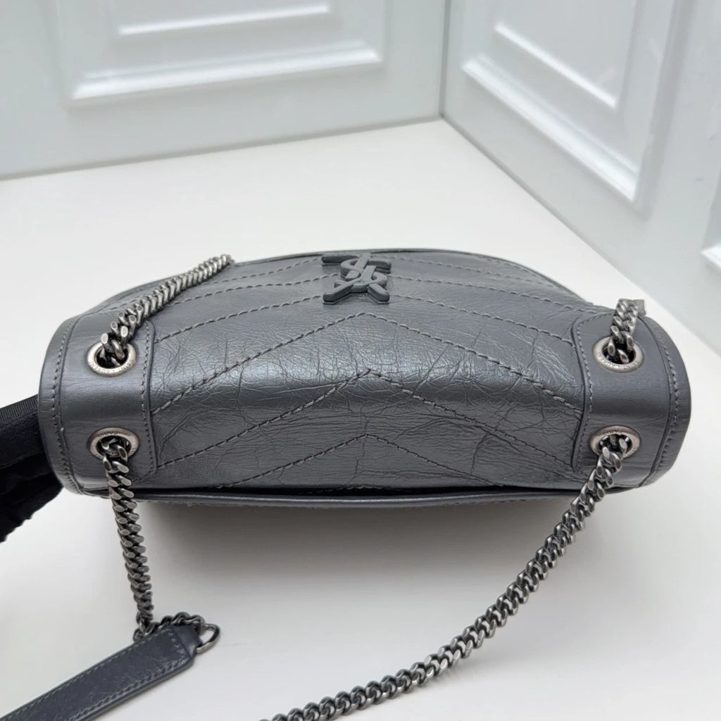 Saint Laurent Niki PM Chain Shoulder Crossbody Gray Silver Women Classic