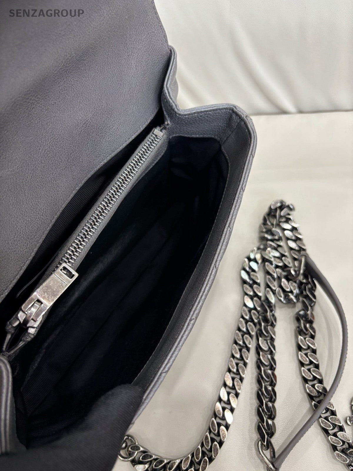 YSL Saint Laurent College PM Top Handle 2way Chain Shoulder Handbag Grey Women