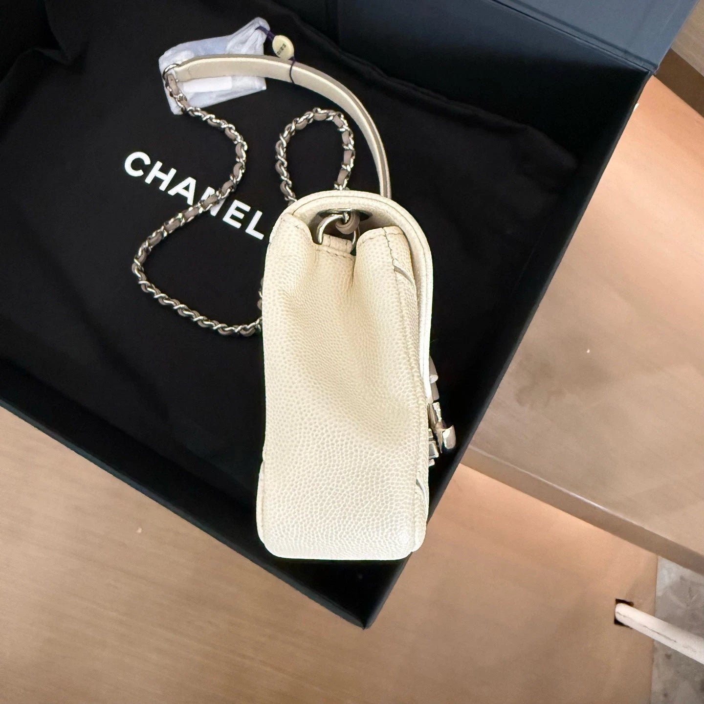 Chanel Calfskin White Shoulder Bag Crossbody Bag Silver Hardware Women