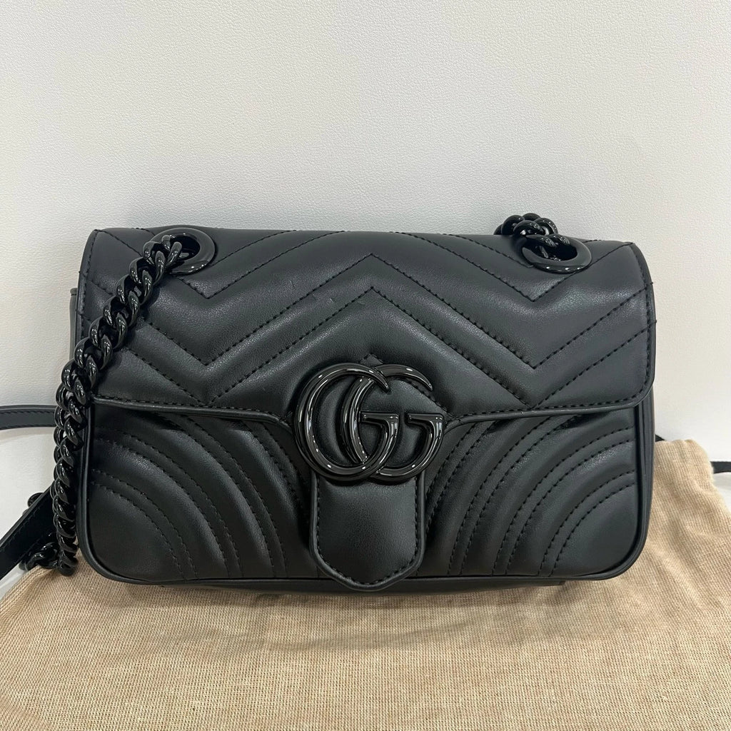 Gucci Marmont22 Black Leather Shoulder Bag For Women
