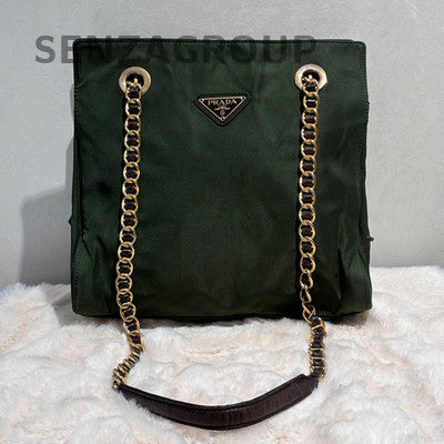 Prada Green Parachute Tote Chain Shoulder Bag Women's Classic