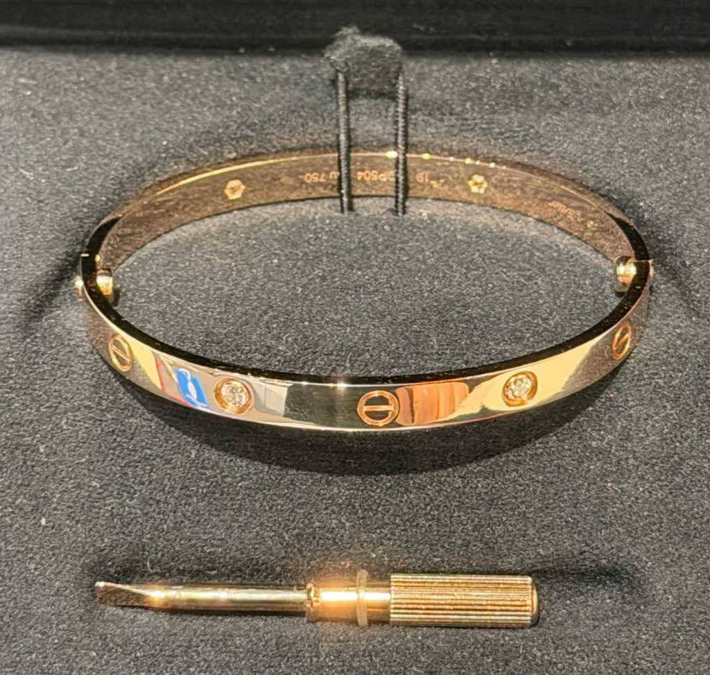 Excellent Cartier Love Classic Bracelet 4 Diamonds 18K Rose Pink Gold Bangle