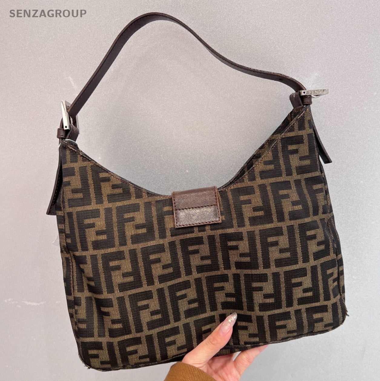 Fendi Baguette Vintage Top Handle Bag Shoulder Bag Brown Silver Women Classic