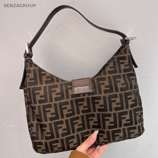 Fendi Baguette Vintage Top Handle Bag Shoulder Bag Brown Silver Women Classic