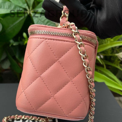 Chanel Pink Gold Quilted Square Box Chain Crossbody Bag