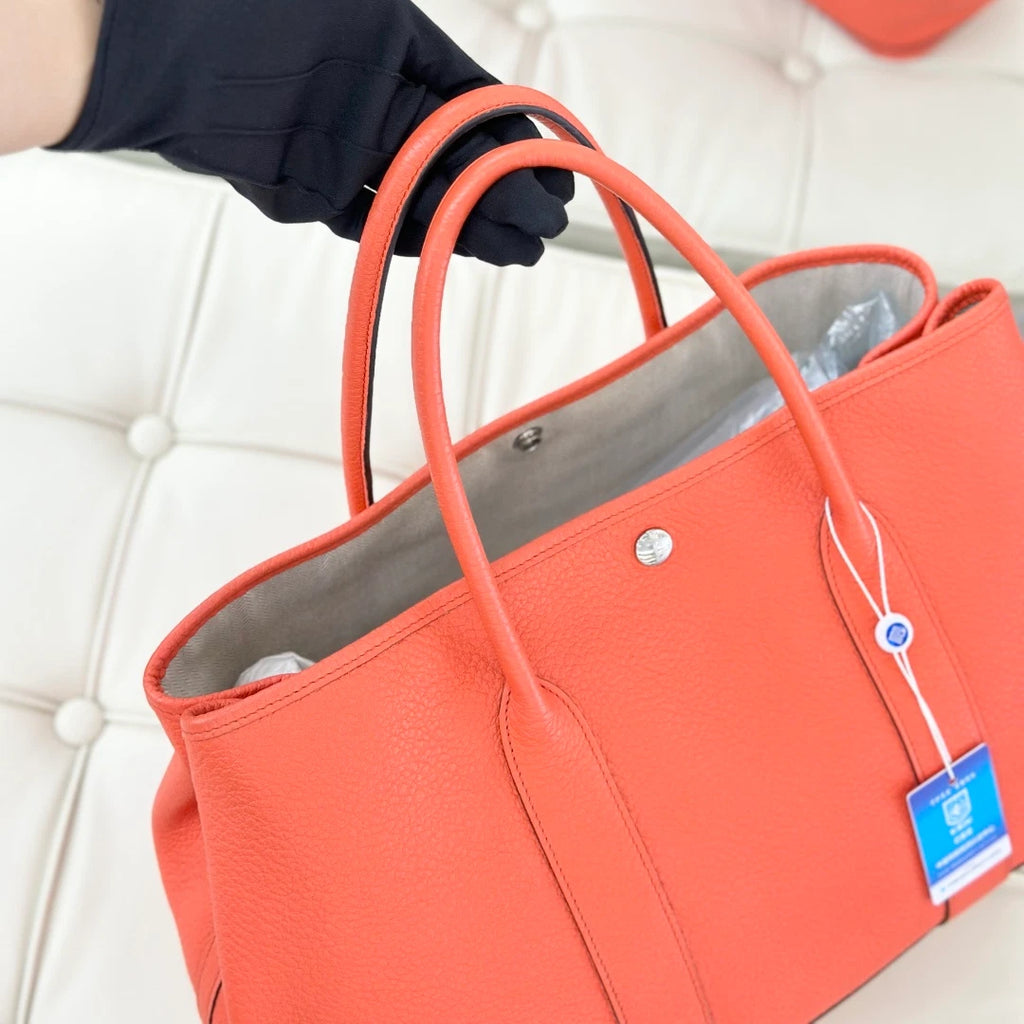 Hermes Garden Party 36 Tote Calfskin Top Handle Bag Orange Women S