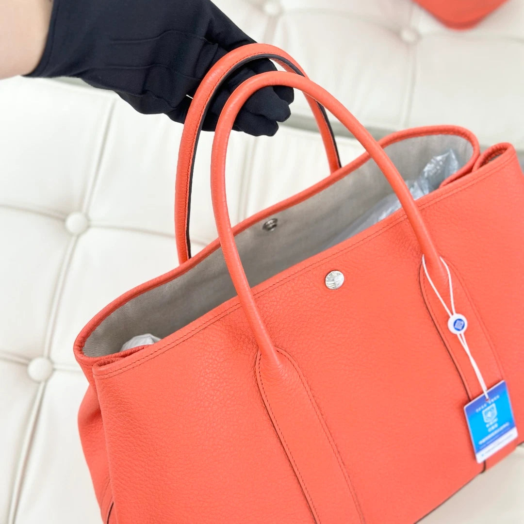 Hermes Garden Party 36 Tote Calfskin Top Handle Bag Orange Women S