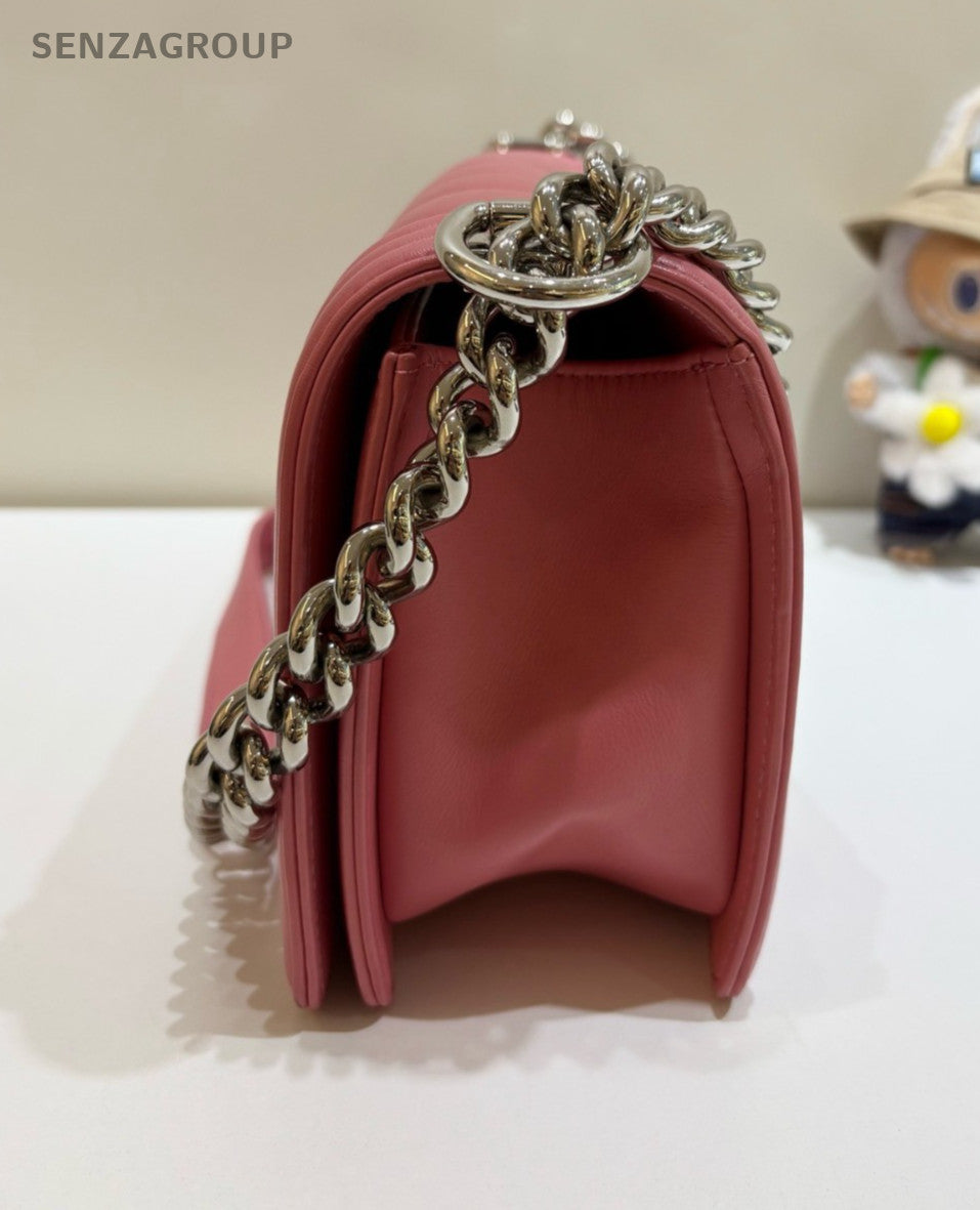 CHANEL Leboy MM V-shaped pattern Calfskin Chain Shoulder bag Pink Women Classic