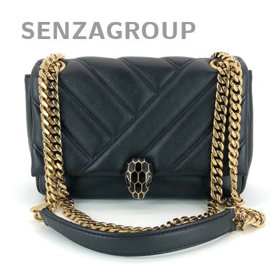 Bvlgari Serpenti Cabochon Chain Shoulder Bag Black Gold Classic Women