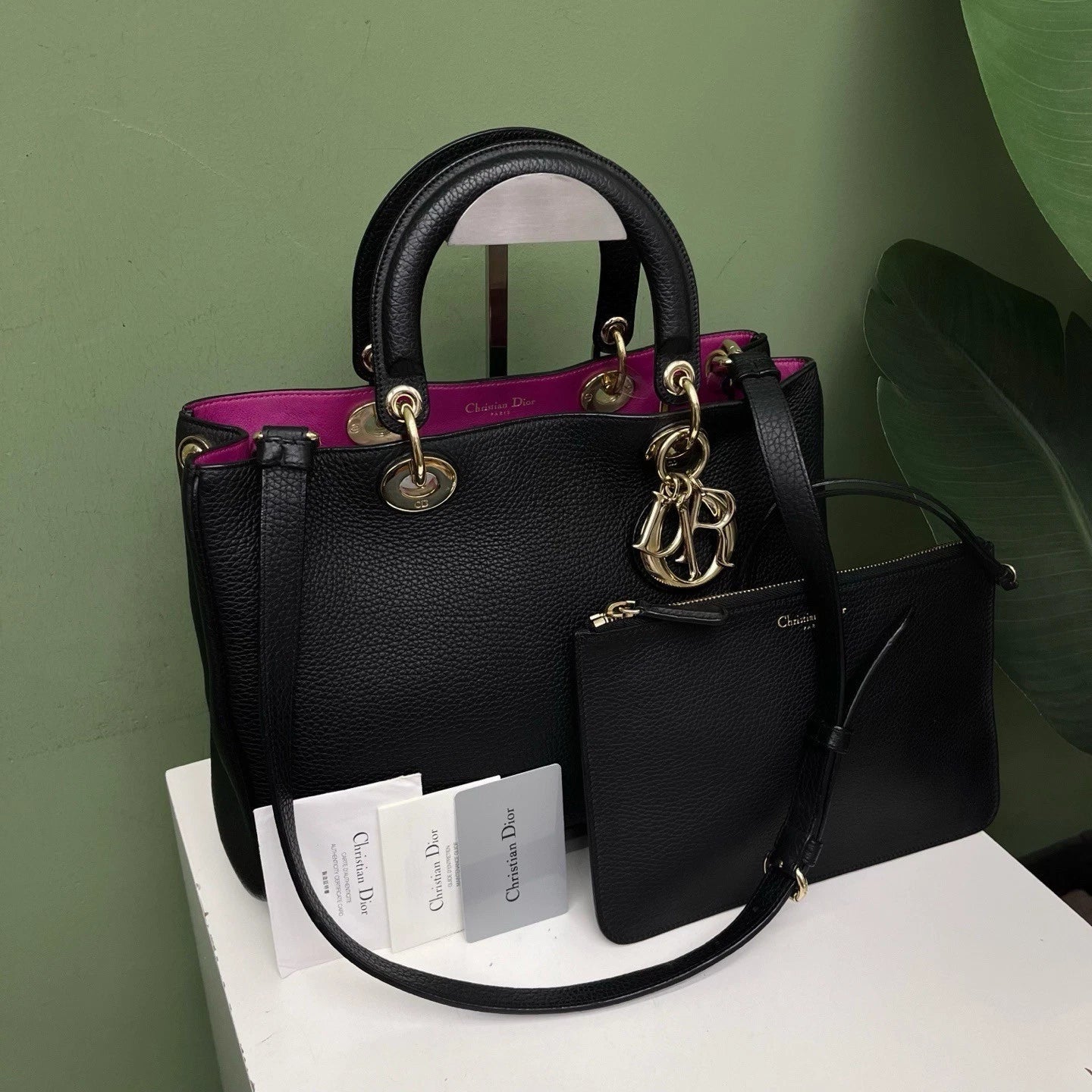 Christian Dior lsamour Vip Tote Black Gold Top Handle Bag Shoulder Bag Women