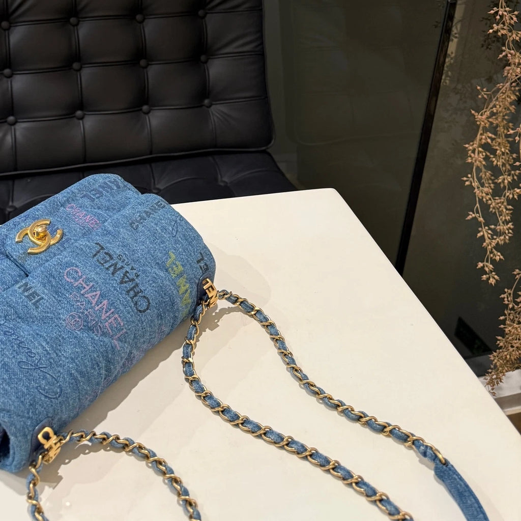 Chanel Classic Flap Small Blue Denim Chain Shoulder Crossbody Bag