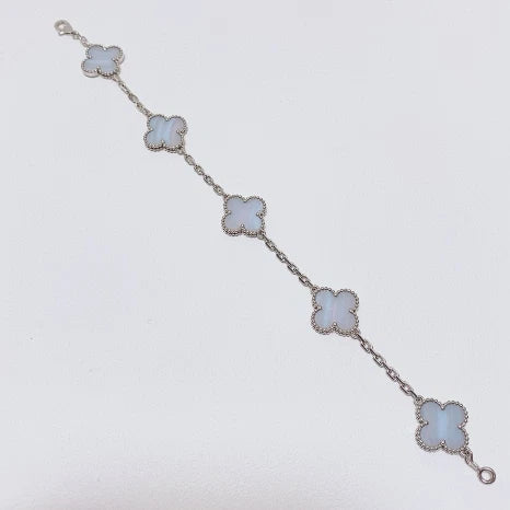 Van Cleef &amp; Arpels Vintage Alhambra 5 Motifs Bracelet 18K White Gold Chalcedony