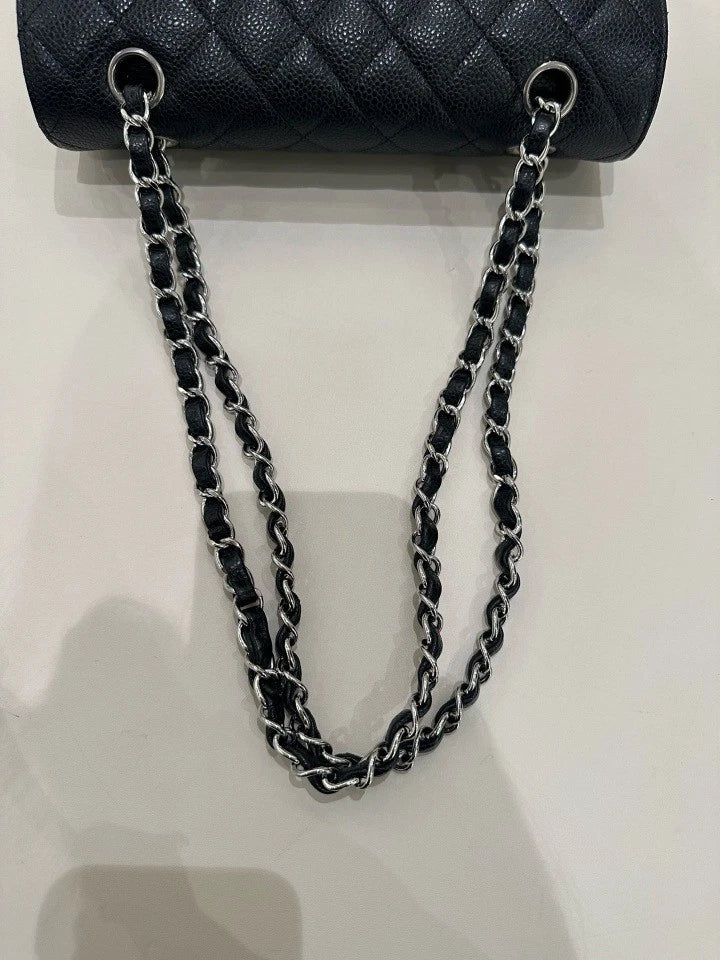 CHANEL Classic Flap Small Black Silver Shoulder Bag For Women