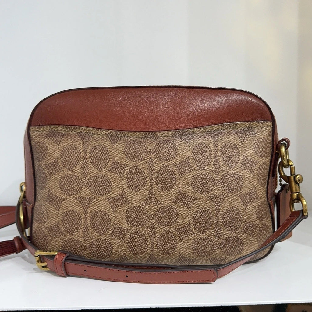 Coach Brown Monogram Canvas Camera Crossbody Shoulder Bag For Women