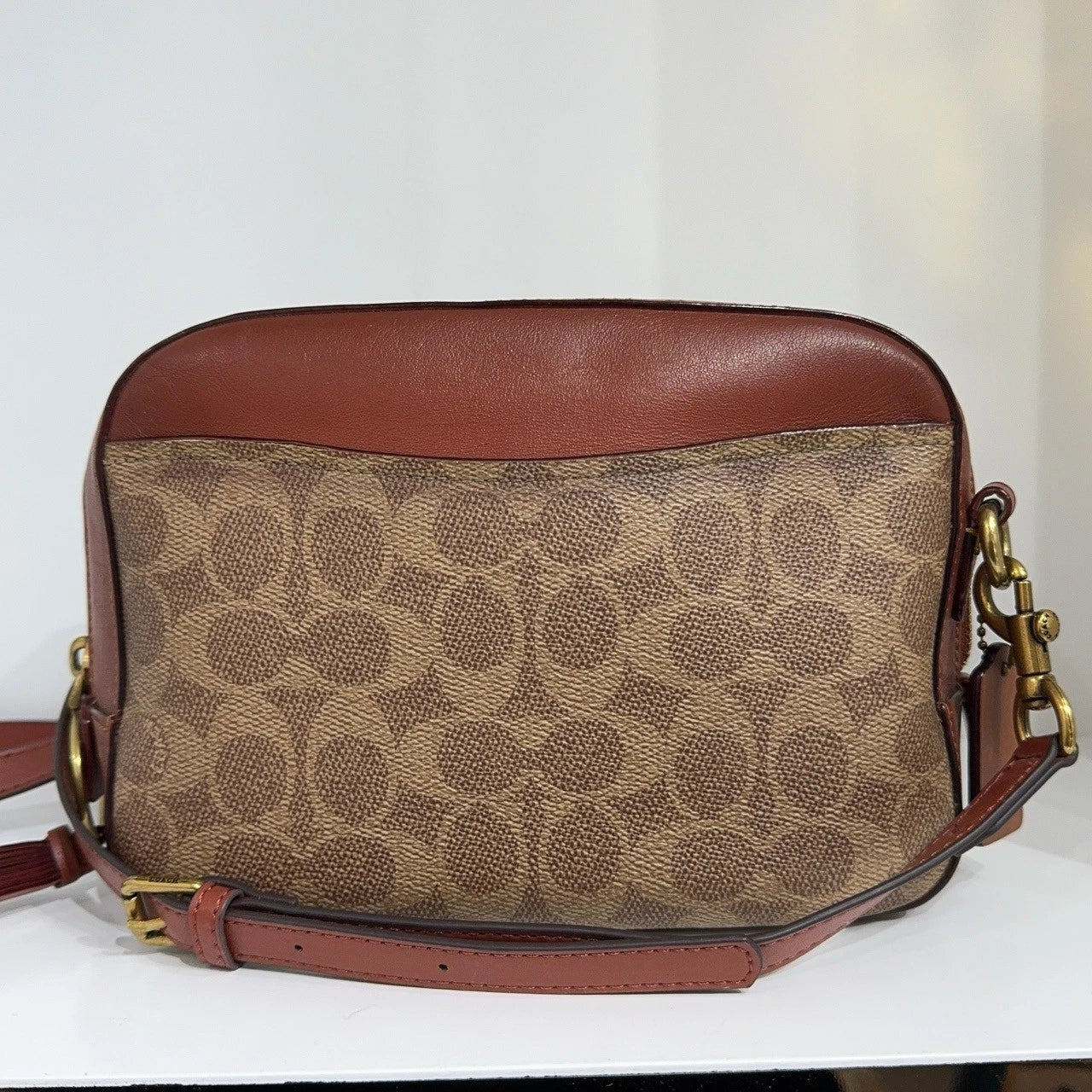 Coach Brown Monogram Canvas Camera Crossbody Shoulder Bag For Women
