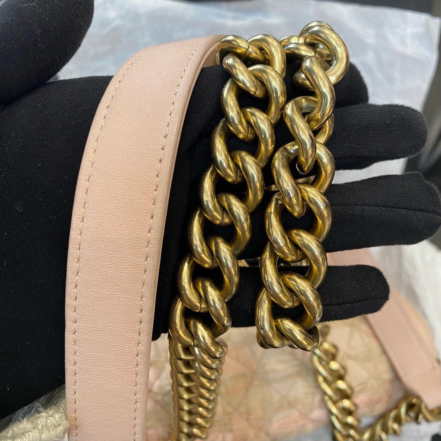 Chanel Leboy Chain Shoulder Crossbody Pink Gold Women Classic Fashion