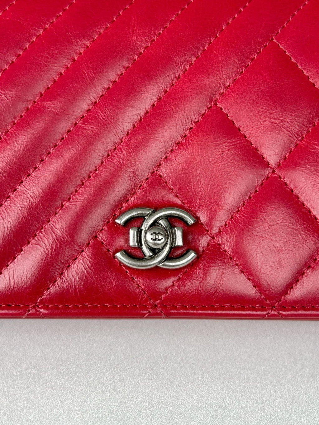 CHANEL CC Woc Oil waxed leather Chain Shoulder bag Crossbody Red Silver Women