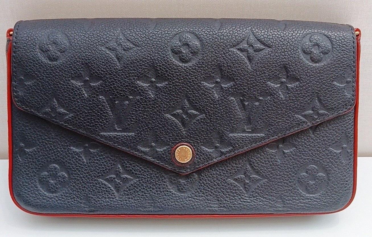 Louis Vuitton Calfskin Clutch Blue Gold Red Used Women Classic Designer