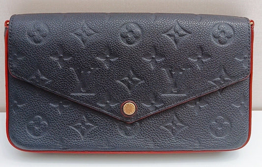 Louis Vuitton Calfskin Clutch Blue Gold Red Used Women Classic Designer