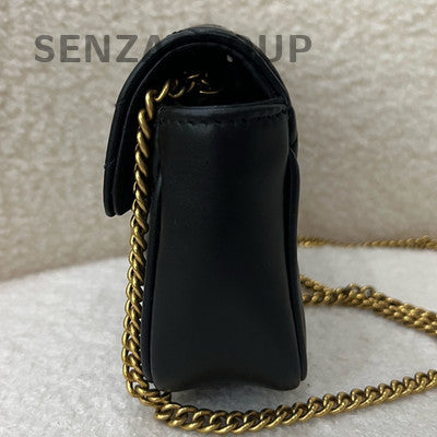 Gucci GG Marmont Matelassé Mini Chain Shoulder Bag Black Gold
