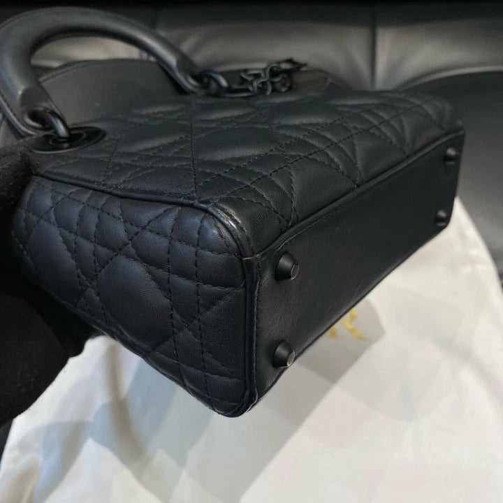 Dior Lady Dior Black Crossbody Top Handle Excellent