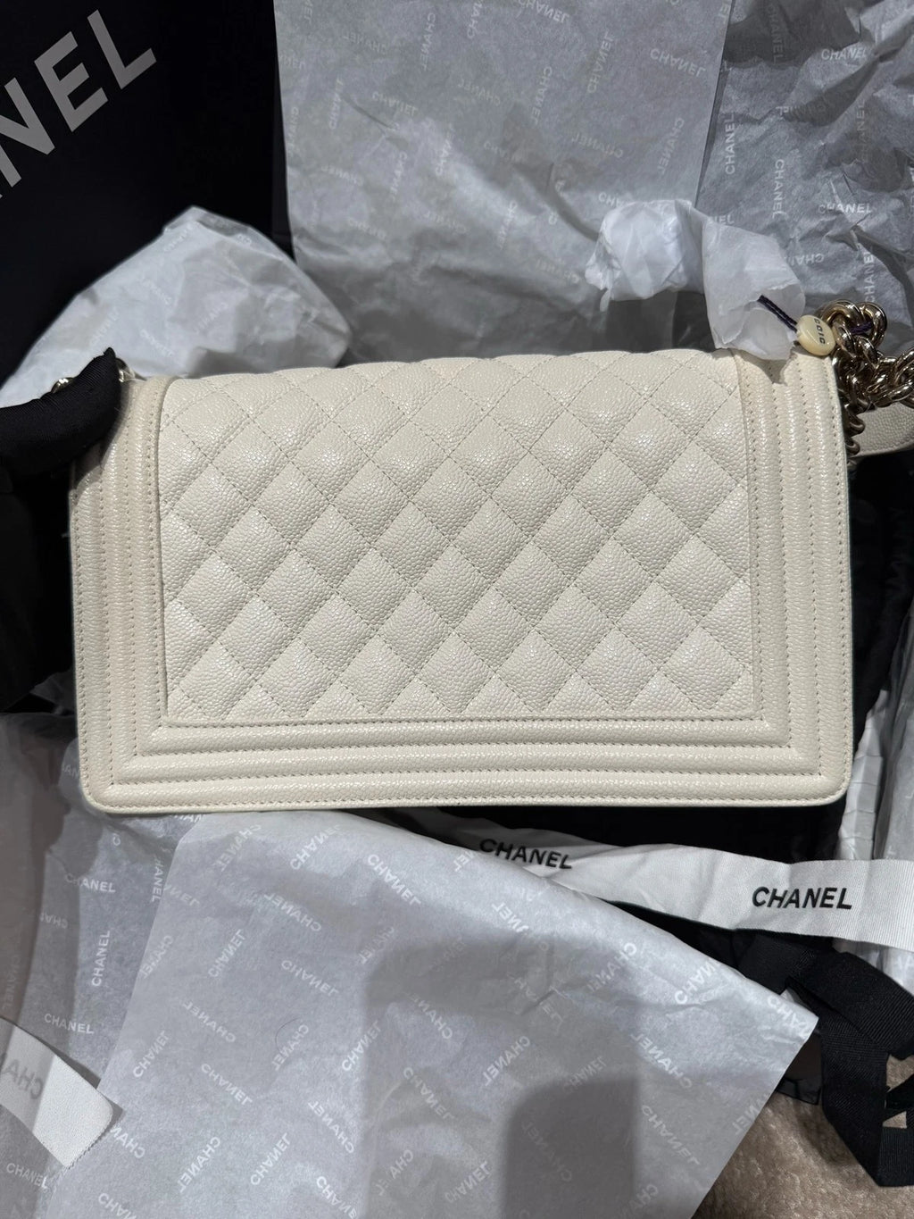 CHANEL Leboy Medium White Leather Shoulder Bag For Women