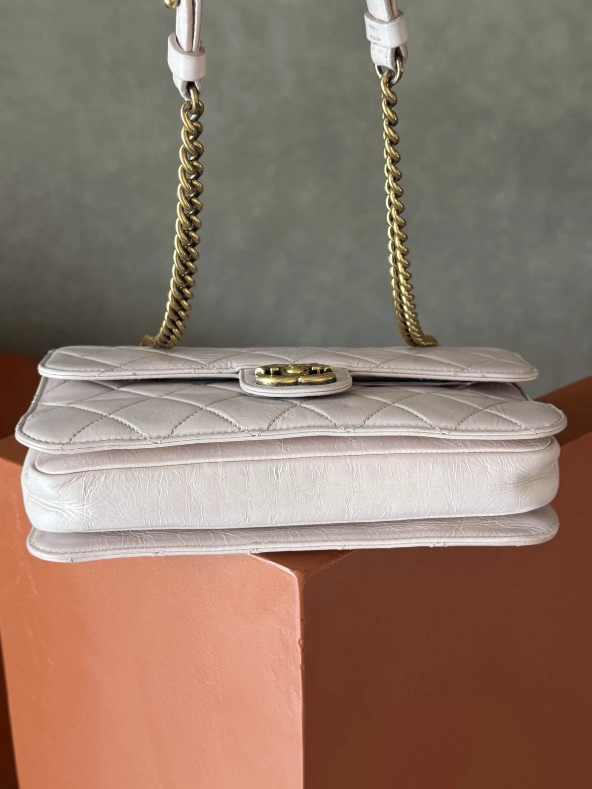 Chanel Bombay MM Chain Top Handle Shoulder Bag Lilac Gold Women Classic
