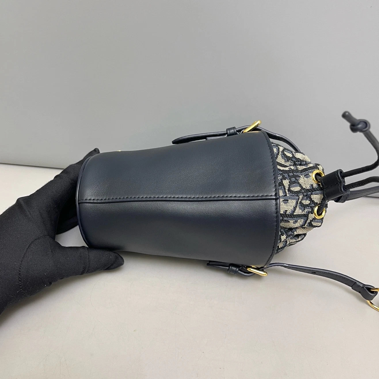 Authentic Christian Dior Montaigne Bucket Mini Shoulder Bag Black Gold Hardware
