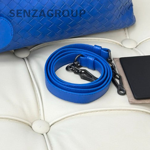 Bottega Veneta Roma PM Calfskin Blue Silver Top Handle Bag Crossbody Women