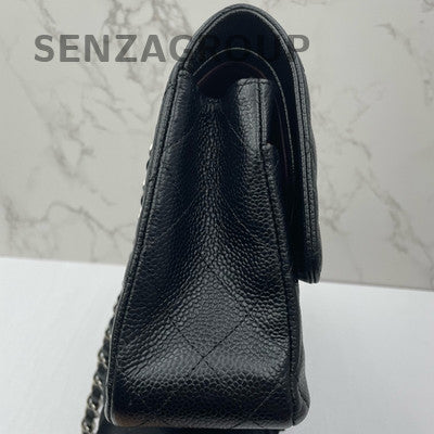Chanel Black Silver Medium Classic Flap Bag Calfskin Quilted Chain Shoulder Bag