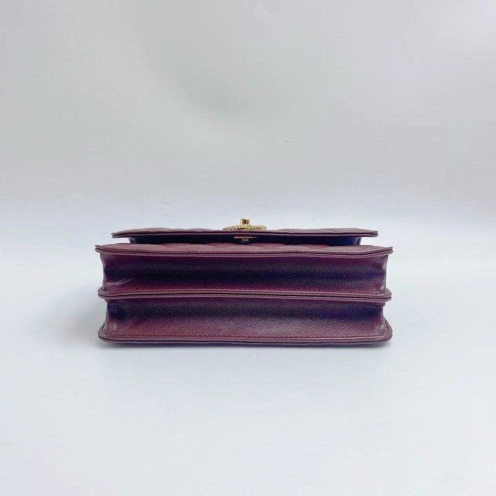 CHANEL Dark Brown Quilted Lambskin Chain Shoulder Bag For Women