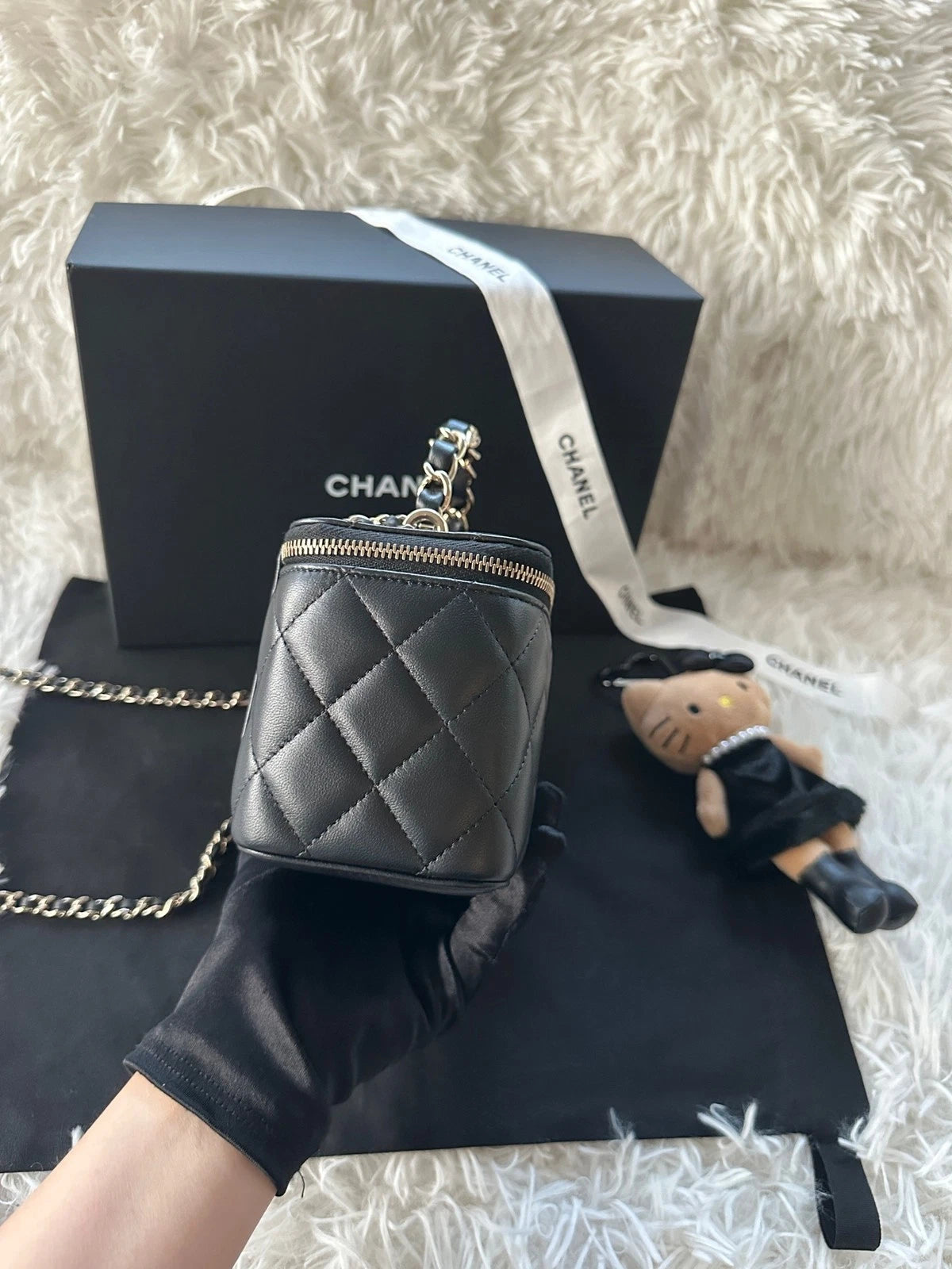 Chanel Logo Top Handle Long Box Black Lambskin Bag For Women