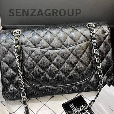 Chanel Classic Flap Medium Black Silver Chain Shoulder Bag Quilted Pattern