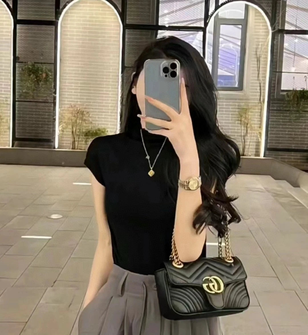 Gucci Marmont22 Black Gold Leather Shoulder Crossbody Bag For Women